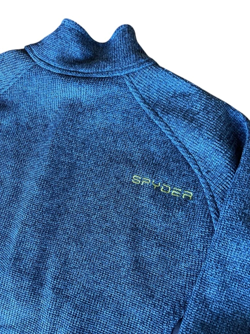 Spyder Quarter Zip Pullover Blue Textured Fleece Jacket Neon Zip Men’s L/G - Picture 5 of 10